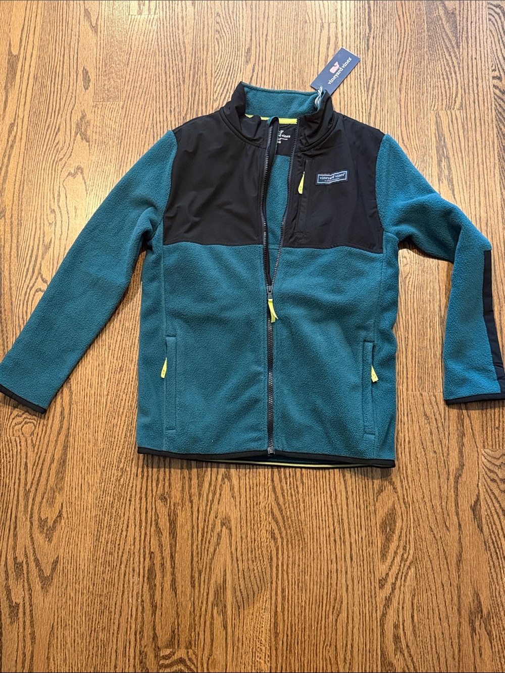 NWT Vineyard vines Kids' Teal Full-Zip Fleece Jacket with Black Yoke